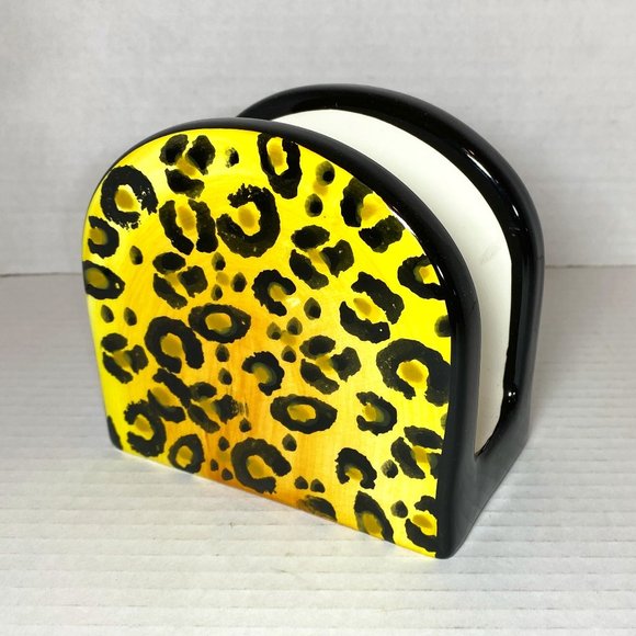 Ceramic Napkin Holder Animal Prints 2 sided Leopard Zebra - Picture 1 of 4